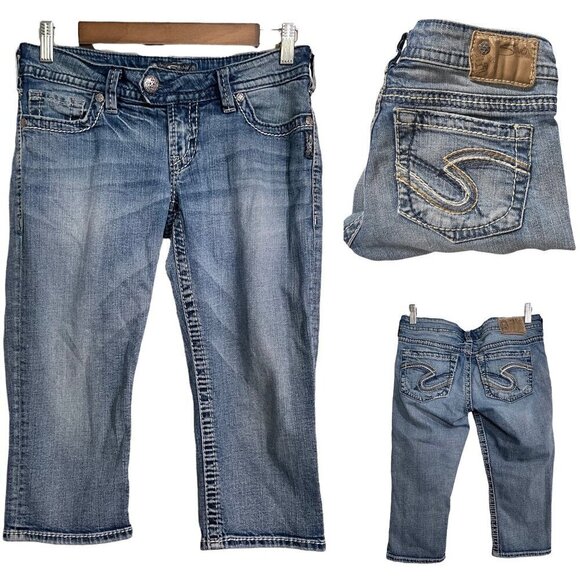 Silver Jeans Denim - Silver Jeans Women's Contrast Stitch Embroidered Pocket Tuesday Crop Jeans Sz 28